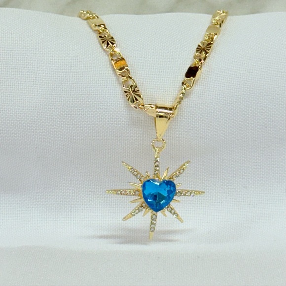 Laminated gold Jewelry - New Laminated gold Necklace with Blue Heart Pendant women’s